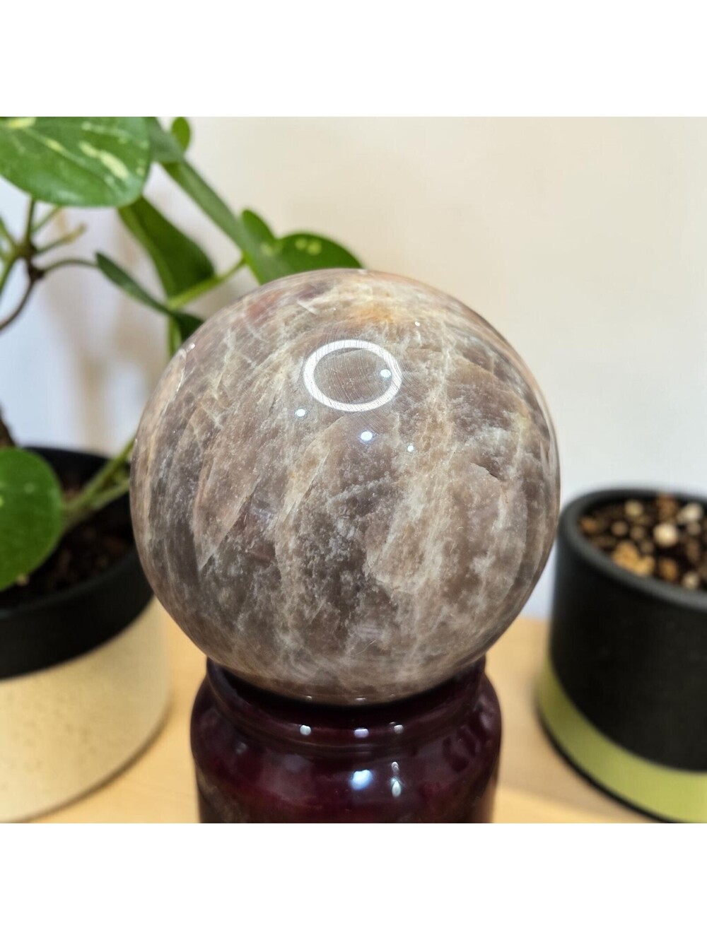 A205. HQ Flashy Black Moonstone 53mm Natural Crystal Sphere Orb